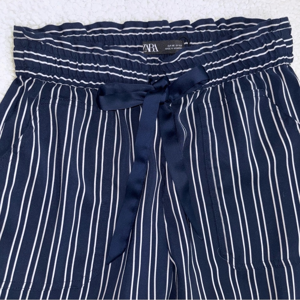 Zara Pull-on Cropped Trouser Navy & White Womens Size XS